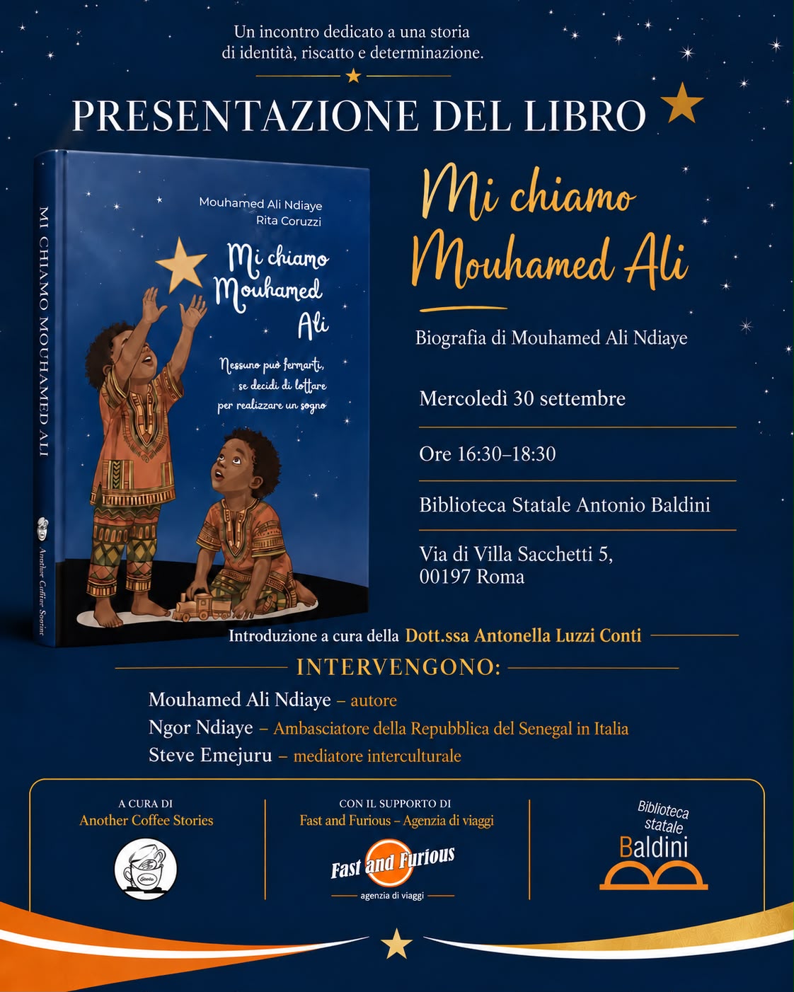 Presentazione del libro "Mi chiamo Mouhamed Ali", di Mouhamed Ali Ndiaye, mercoledì 30 settembre - ore 16:30.